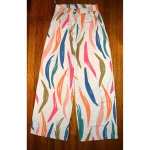 AMBAR Women’s Wide Leg Pants Boho Abstract Print Multicolor Size M High Waist